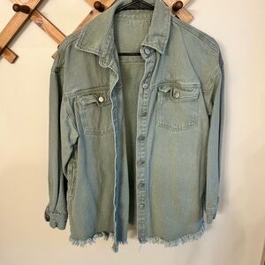 Women's Green Denim Button Down Shirt